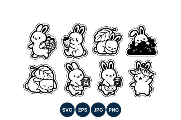 Download Cute Bunny Stickers Black White - Premium Bundle