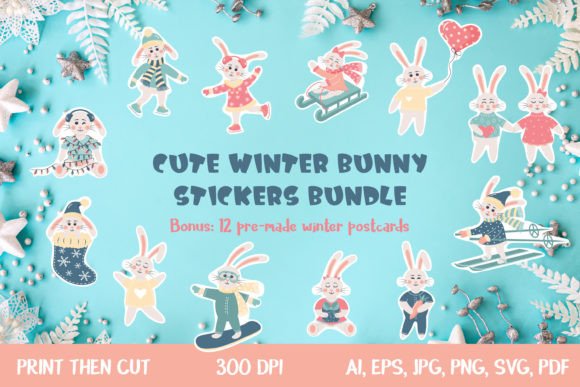 Download Cute Winter Bunny Stickers Bundle - Premium Resources