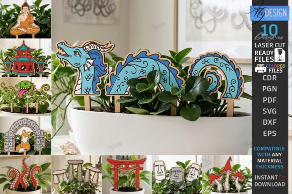 Download Decorative Plant Stakes Laser Cut Bundle - Decorative Collection